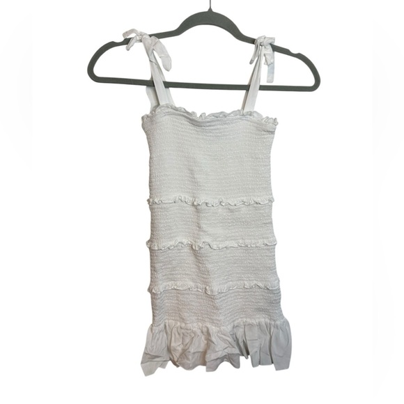 Katie J NYC Evan White Smocked Ruffle Mini Dress - Picture 1 of 4